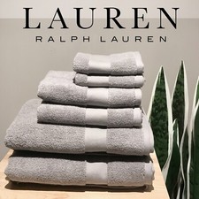 6PC Ralph Lauren Wescott Cotton Soft Bath Hand Washcloth Towels Cape Gray