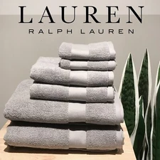 6PC Ralph Lauren Wescott Cotton Soft Bath Hand Washcloth Towels Cape Gray