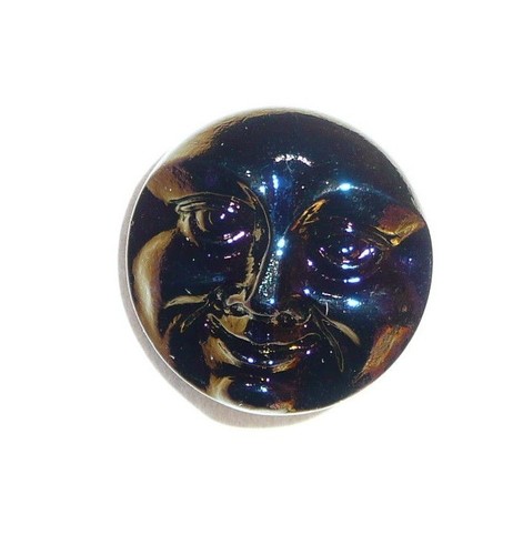 Black w/ a Sapphire & Purple Finish Czech Glass Shank Moon Face Button 18mm - Picture 7 of 9