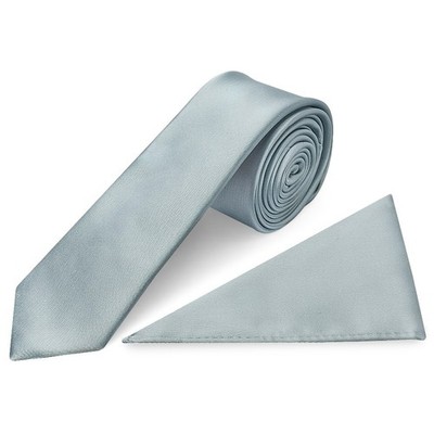Einfache Entenei Satin schmale Herrenkrawatte und Einstecktuch Set Hochzeit schmale dünne Krawatte