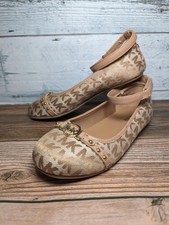 MICHAEL KORS JINNY 3 FLATS Ballet LOGO TAN CANVAS SIZE 1Y GIRLS.Worn 1X Dress Up