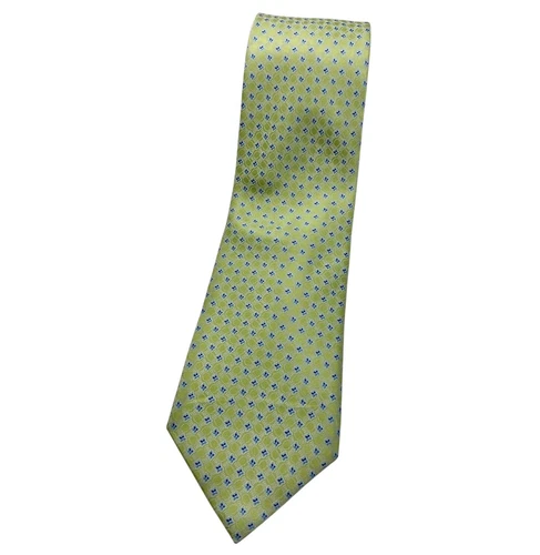 CANALI Men's 100% Silk Necktie LUXURY Tie Green Geometric W:3.5" EUC - Picture 1 of 4