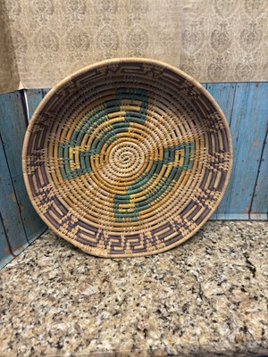 Handmade Woven Basket Southwestern BUTTERFLY Native American Style Coiled 14 x3 