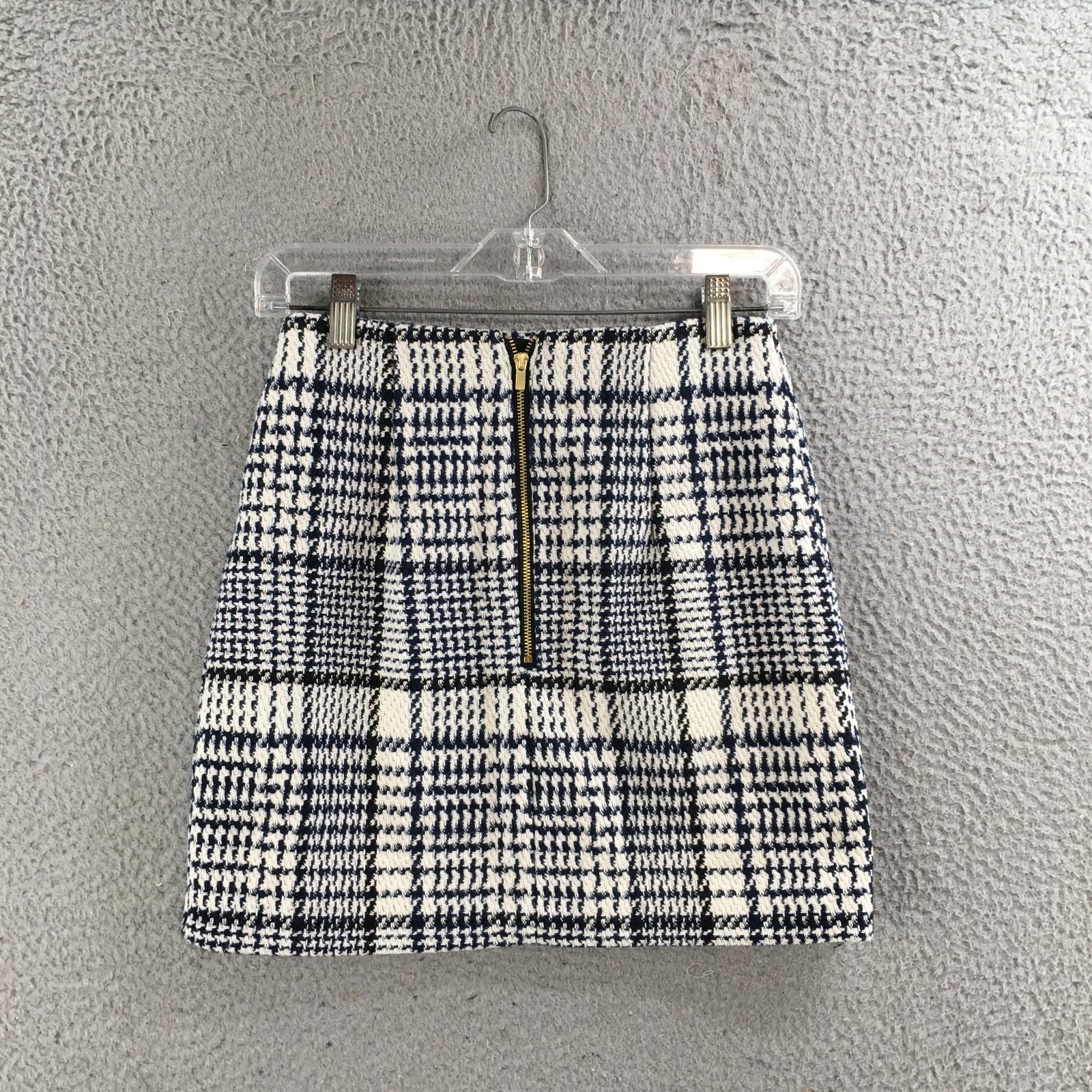 H&M Skirt Womens 2 Mini A-Line Plaid Back Zipper Casual Flat Front Blue White thumbnail 7