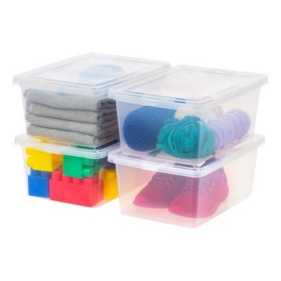 IRIS USA 4~Pack Clear Stackable Shoe Storage Bins with Lids, 15 Qt