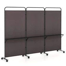 3-Panel Room Divider with Storage Shelves 6FT Tall Folding Privacy Screen on