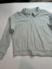 Peloton Womens XL Long Sleeve Pullover Quarter Zip Orange Striped  54 