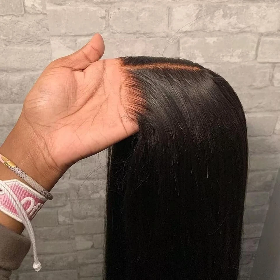 Peluca recta sin pegamento cabello humano pre arrancada precortada peluca de encaje 4x4 cabello humano Foto 2 de 4