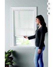 White Plastic Venetian Blinds Corded Tilt Wand Window Frame Mounted