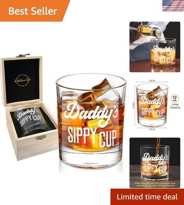 Daddy's Sippy Cup Whiskey Glass 12 oz,Unique Dad Gift in Valued Wooden Box,Fu...