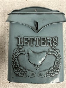 Vintage Rustic Letter Post Box Wall Mounted Decorative Metal Mailbox Aqua Blue