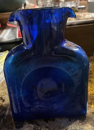 Blenko Glass Cobalt Blue Double Spout 384 Water Bottle Pitcher Vase