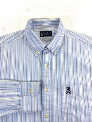 Psycho Bunny Robert Godley Men's Button Down Blue Stripe Oxford Shirt Large