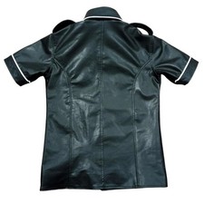 Men's Real Lambskin Leather Police/Military Style Shirt - Black Short Sleeve Button-Up