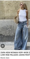 ZARA LIGHT blue MID-RISE WIDE LEG PALAZZO JEANS SIZE UK 10 EU 38 US 6