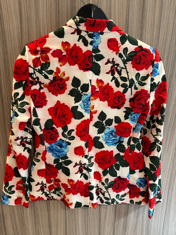 Chaqueta Blazer Vince Camuto Mujer Talla 2 Blanco Rojo Azul Rosa Estampado Floral Forrada Foto 4 de 4