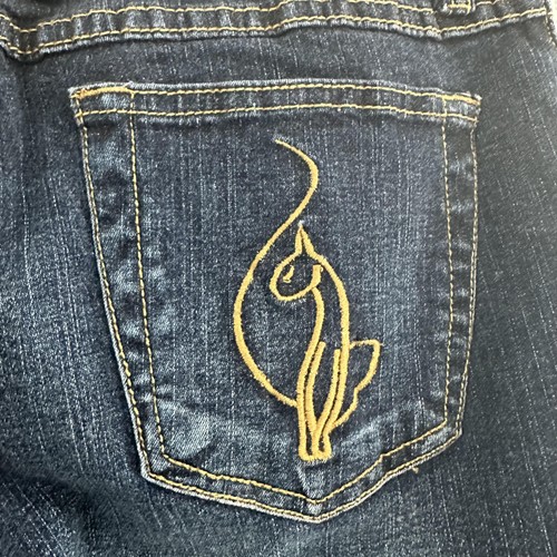Baby Phat Jeans Juniors 7 Wide Leg Crop Dark Wash Denim Cat Logo Distressed Y2K - Picture 7 of 19