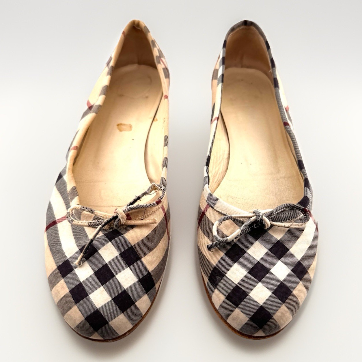 Burberry Iconic Plaid Designer Canvas Ballet Flats Bow Accent Rubber Sole 37.5 thumbnail 2