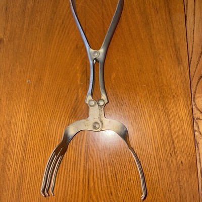 Vintage Metal Double Fork Mechanical Hinged Salad Tongs Serving Piece