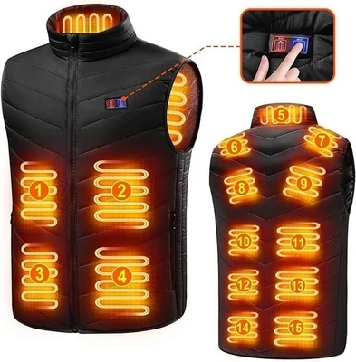 MARKENLOS 15-Zonen USB Beheizbare Weste Heizweste Beheizte Heizjacke Wärmeweste Vest Jack