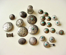 Rare Navajo Sterling Silver Turquoise Concho Button Southwestern Thimble Lot x25