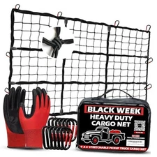 Heavy Duty Cargo Net for Pickup Truck Bed 4x6 ft Stretches to 8x12 ft - 10mm 