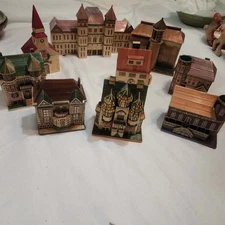 Lot 9 Vintage Chinese Balsa Wood Marquetry Trinket Box Houses