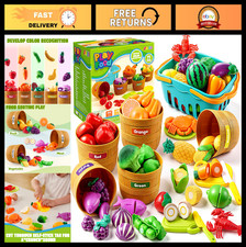 Educational Play Food Set for Toddlers - Cutting Food, Kitchen Accessories, Colo
