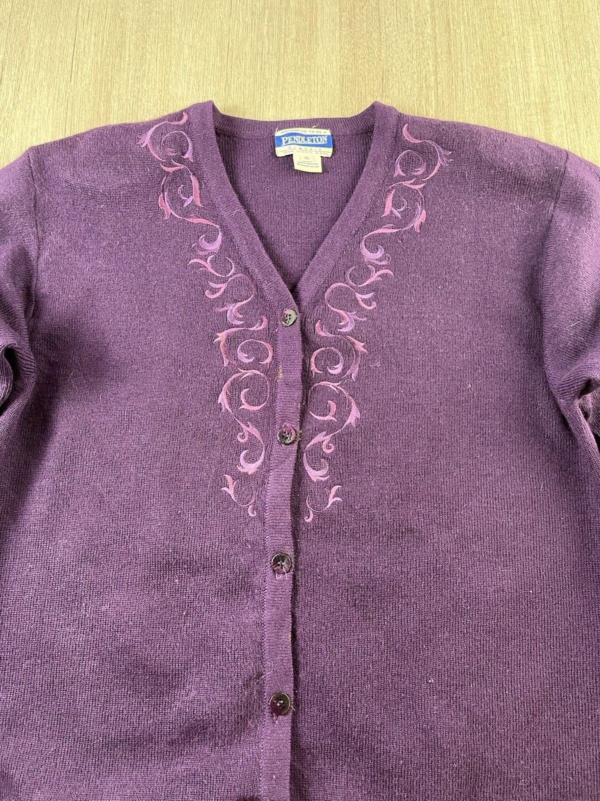 Pendleton Classics Cardigan Purple Wool Floral Em… - image 2