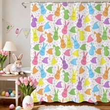 Easter Shower Curtain Spring Colorful Bunny Bathroom Decor 72x72 Inch