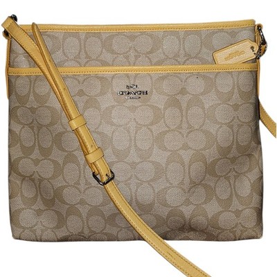 Vintage Coach Women's Tan Monogram Cross Body Yellow Trim