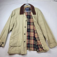 Lands End Jacket Mens XL Canvas Chore Barn Duck Corduroy Collar Flannel Lined