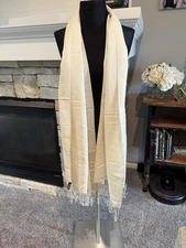 Cream Scarf Shawl Wrap Pashmina Style 70% Cashmere 30% Silk India 22”x76”