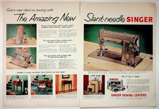 Máquina de coser Singer 1954 aguja inclinada revista vintage anuncio efímero