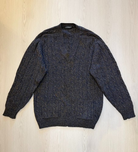 Cacharel, Vintage Cacharel Mens Shetland Wool Cable Knit Sweater Blue Brown Size L