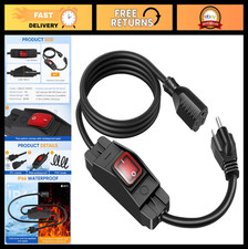 Heavy Duty 6FT Outdoor Extension Cord with Waterproof On/Off Switch, 15A 125V, 3