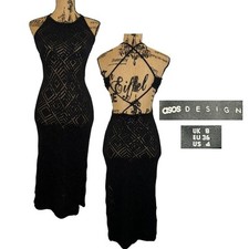 ASOS Design Maxi Dress With Cut Out Back Detail Beach Open Stitch Black Size 4