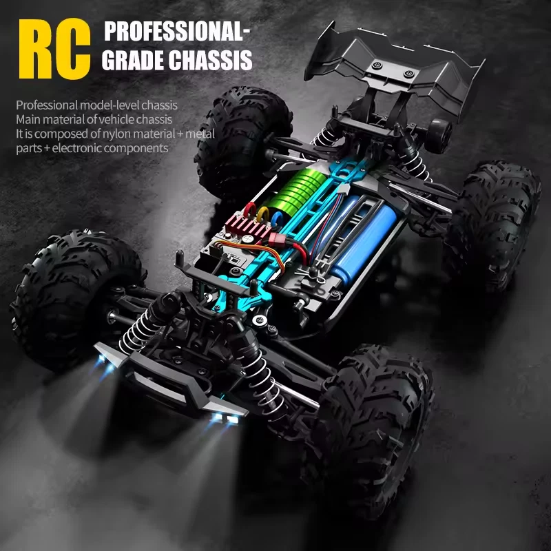 Coche de radiocontrol JJRC 1:16 70 KM/H 4x4 sin escobillas todoterreno camión de carreras 2,4 G LED juguete regalo Foto 4 de 4
