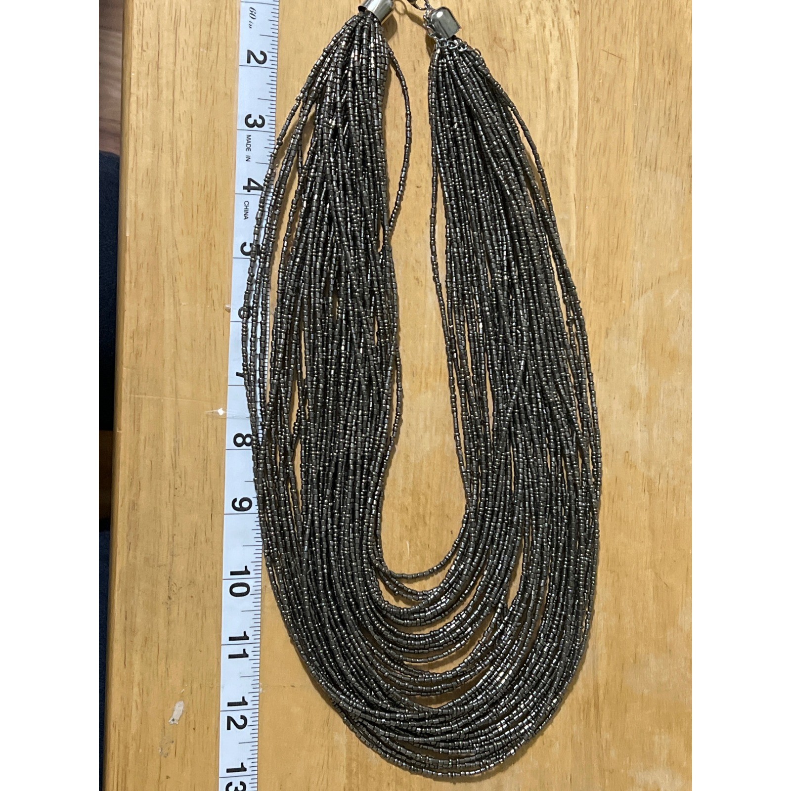 Chic Multi Strand Beaded Statement Necklace Silve… - image 3