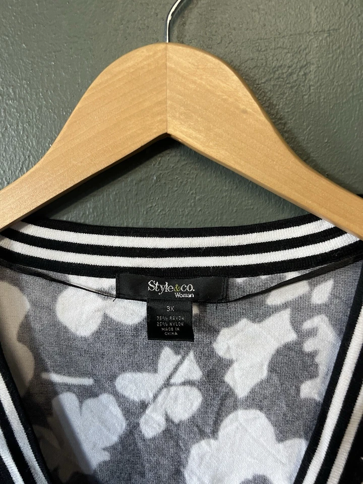 Cárdigan Style & Co para mujer tejido negro patrón floral peso ligero talla grande 3X Foto 3 de 3