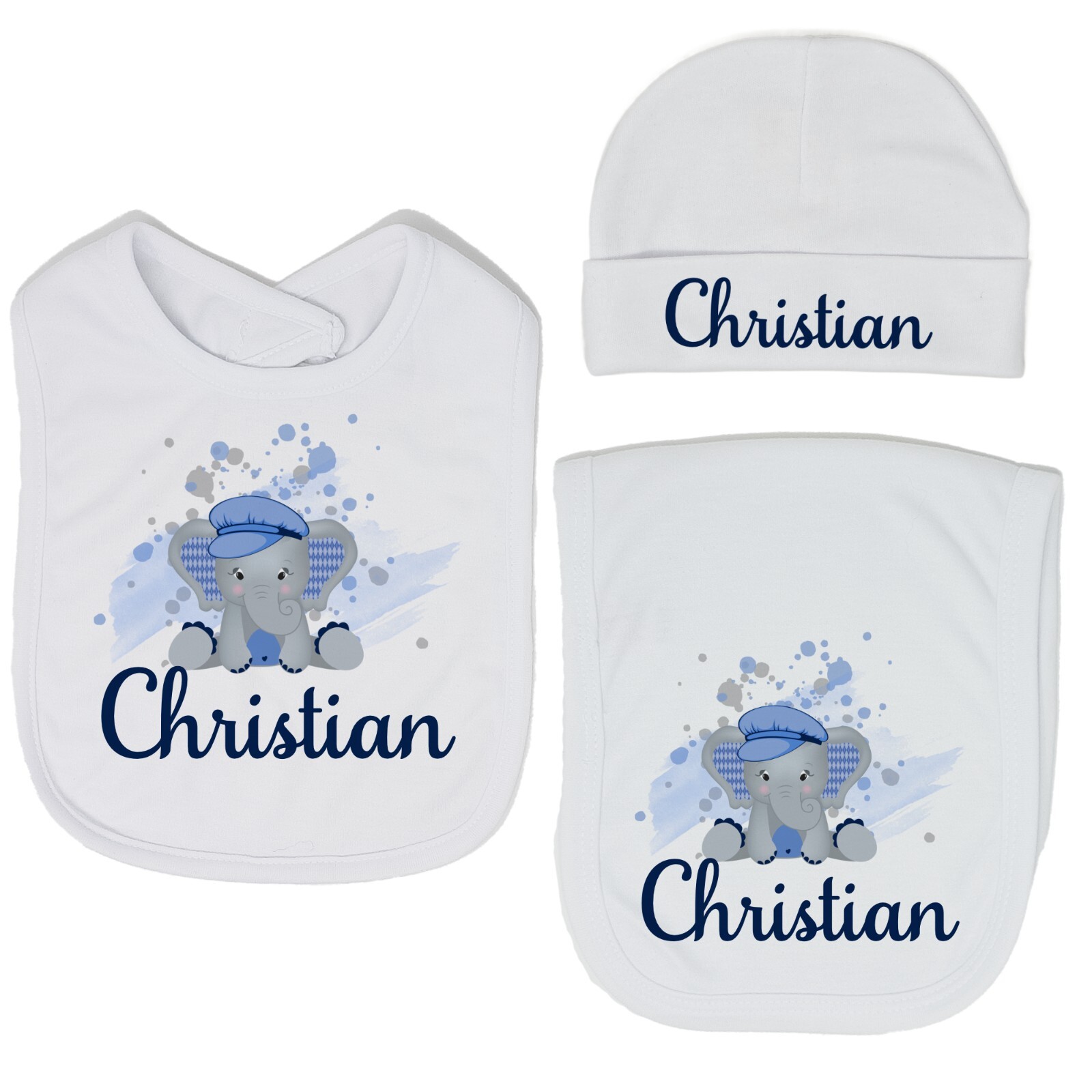 Custom Argyle Elephant Navy Baby Bib Burp Cloth