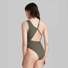 Wild Fable Women's Open Back Bodysuit Olive Green Size XXS