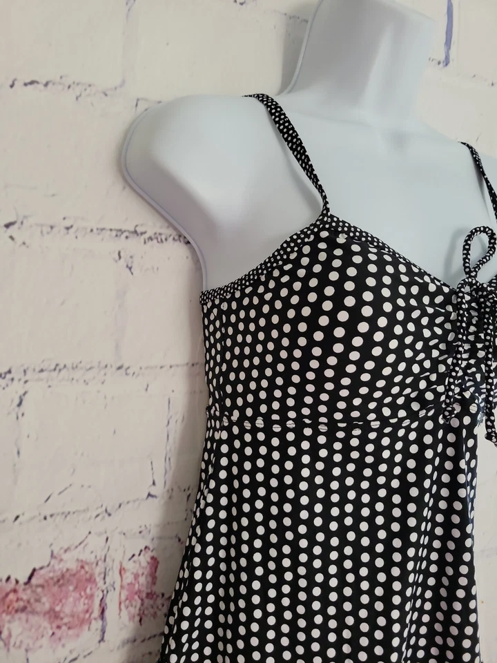 Beach House Swimsuit Dress Tankini Top size 8 Black & White Polka Dot Adj. Strap - Image 4 of 4