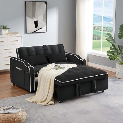Modern 3-in-1 Pull Out Bed Convertible Velvet Sleeper Sofa w/ USB Charging Port
