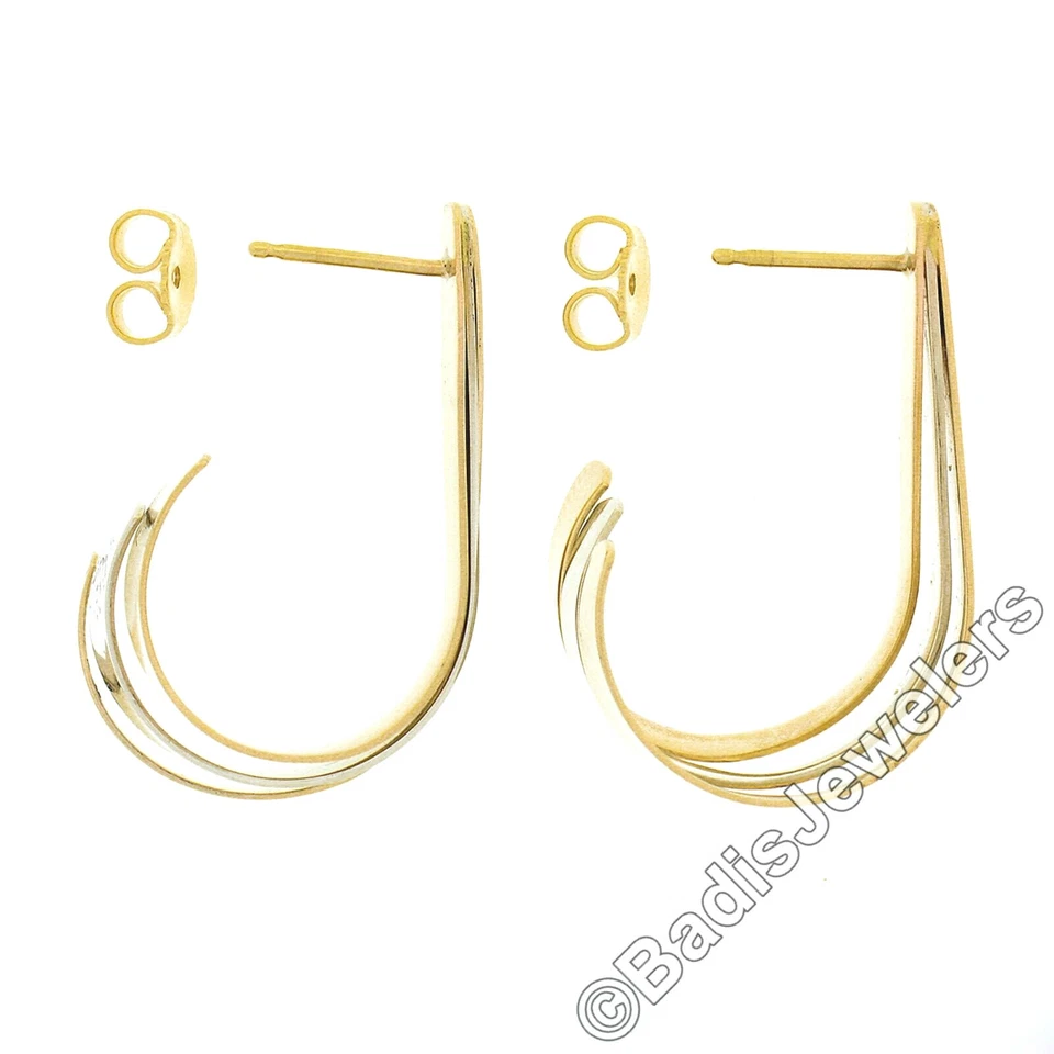 14k Rose White Yellow Gold Tri Color Flat Polished Flared Fanned Cuff Earrings - Image 4 of 4