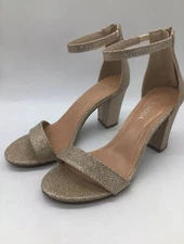 TOP Moda Women’s Gold Hannah-1 Chunky Heel Metallic Glitter Heels Sz. 7M