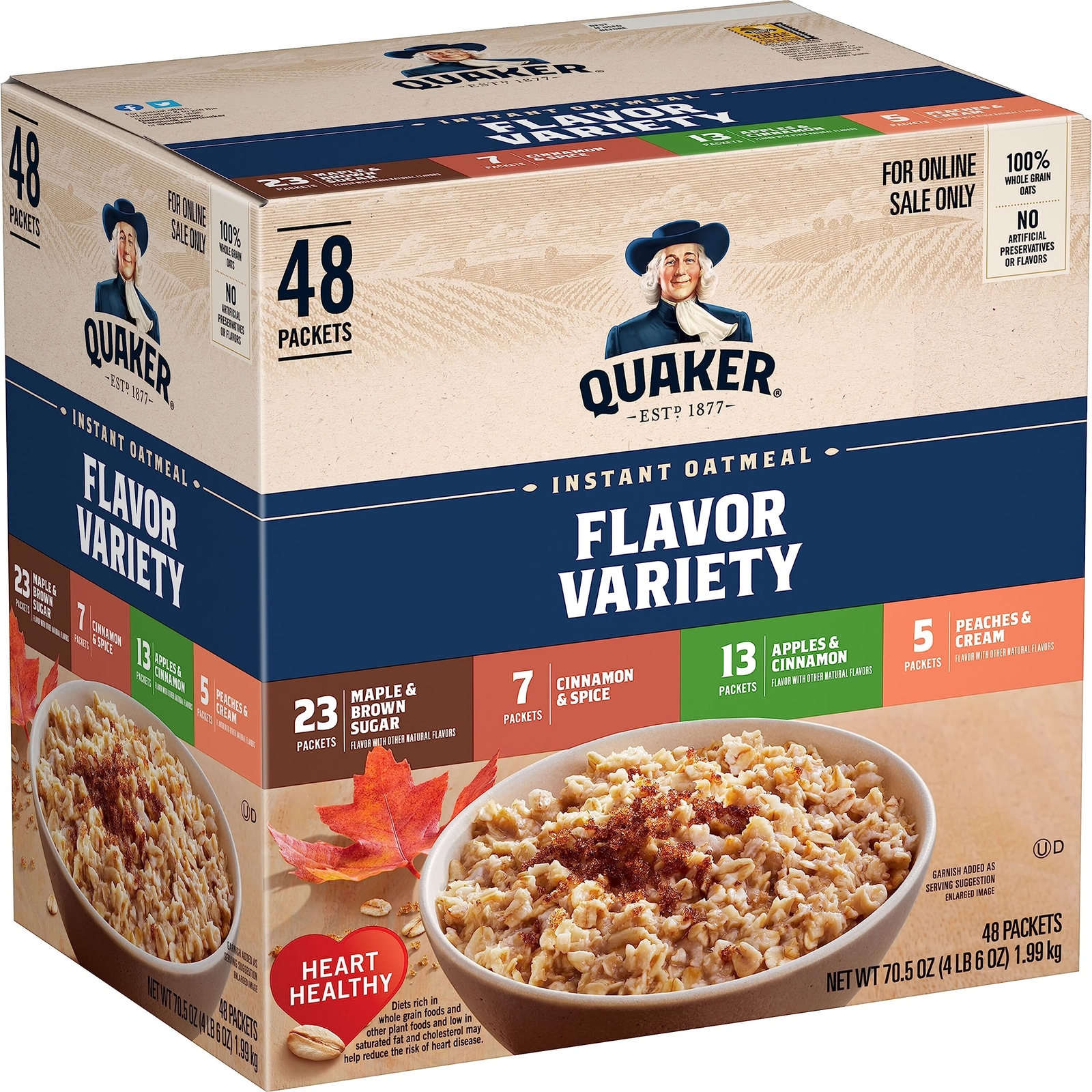 Instant Oatmeal 4 Flavor Variety Pack Individual Packets 48 Count