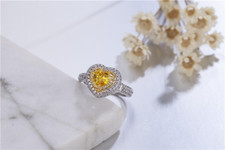 2ct Lab-Created Yellow Citrine Engagement Ring 14k White Gold Plated Double Halo