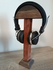 Headphone holder stand made of ash and bog oak, Wooden headphone holder stand