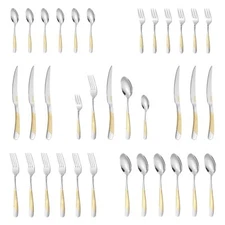 30-Piece Silverware Set Luxury Gold Silverware Kitchen Flatware Sets Service ...